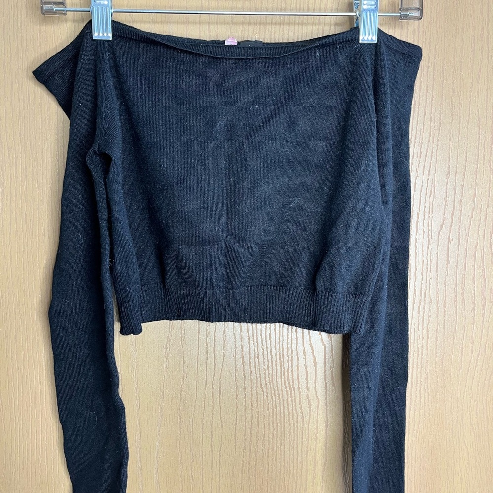 Black Off-Shoulder Cropped Sweater